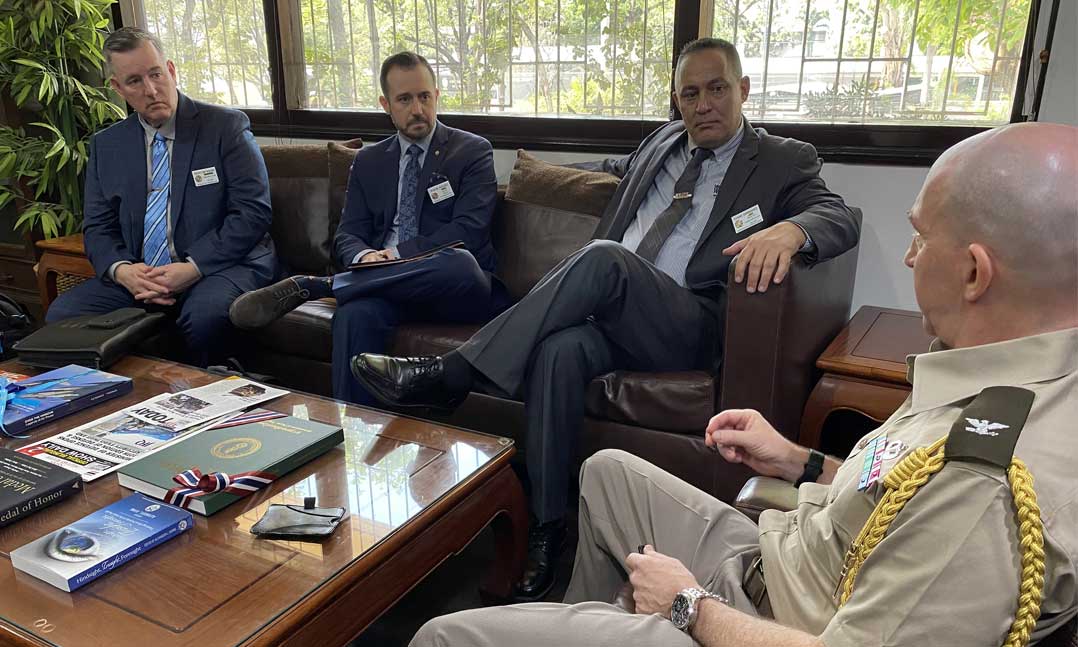 VFW National Commander Tim Borland, VFW Executive Director Ryan Gallucci and VFW Sr. Vice Commander Duane Sarmiento met with DPAA leadership in Southeast Asia