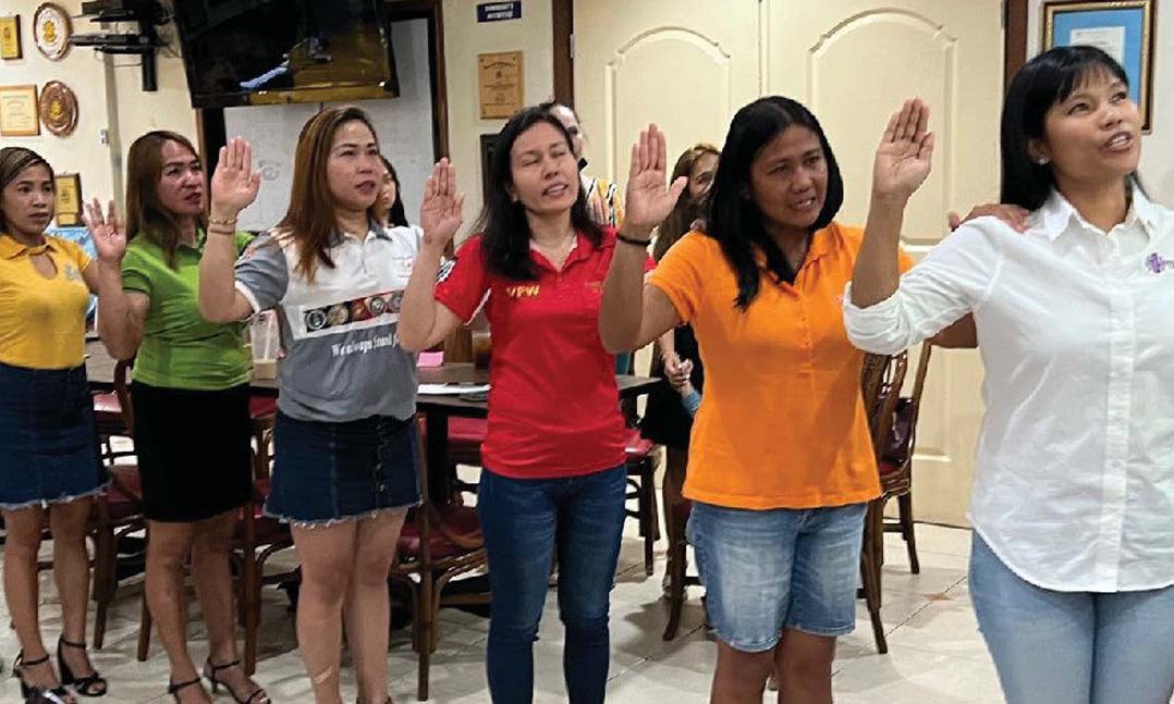 Led by Auxiliary 2485 President Irene Shaffer, Auxiliary officers are installed during an installation and institution ceremony last May in the Philippines. The Auxiliary is the latest foreign-based Auxiliary to be established.