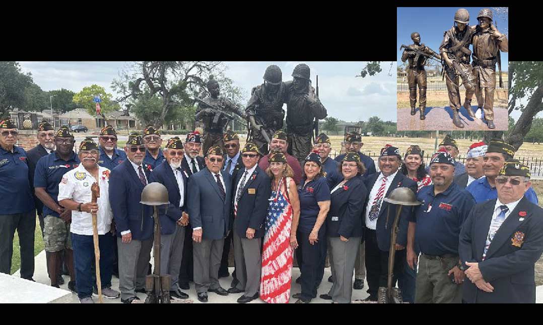 Members of VFW Post 9186 in San Antonio, Texas, gather in the Veterans Memorial Garden for the unveiling of the “Price of Freedom” statue